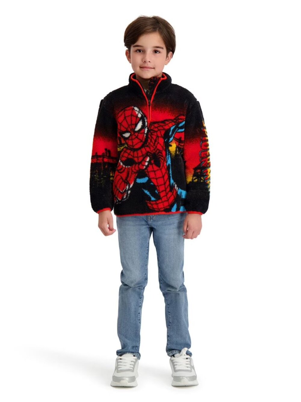 NEW Boy's Spiderman Character Quarter Zip Sherpa Pullover Large 10/12